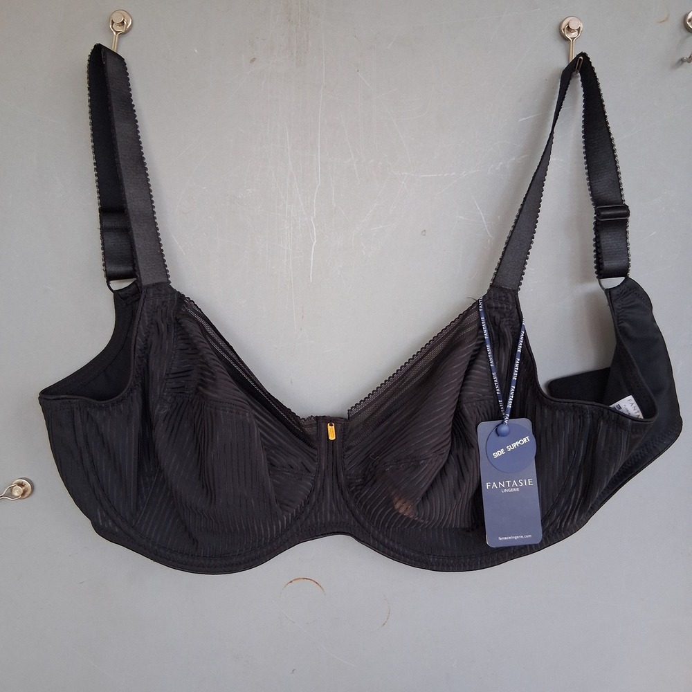 NWT Fantasie Side Support Bra Black Striped Underwire Mesh 36G NEW